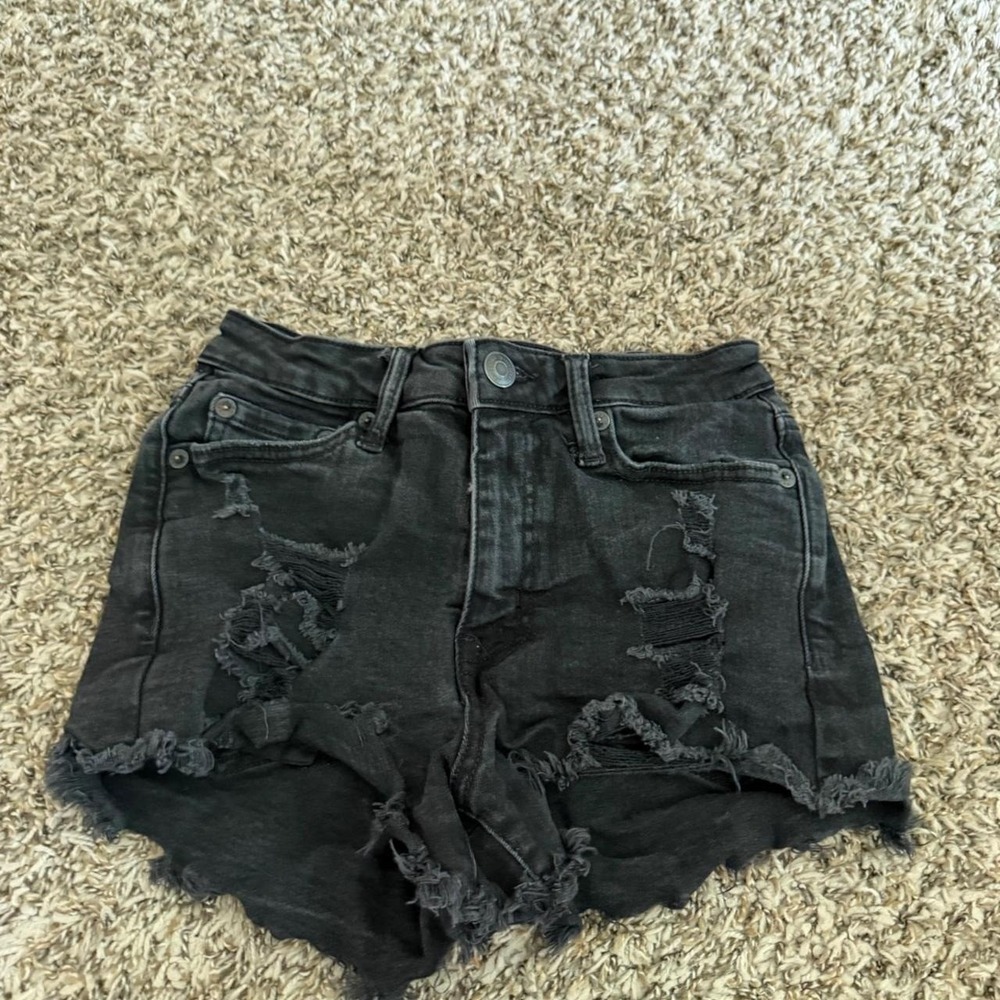 Aeropostale Vintage High Rise Shorty Black Distressed Denim Shorts Size 00